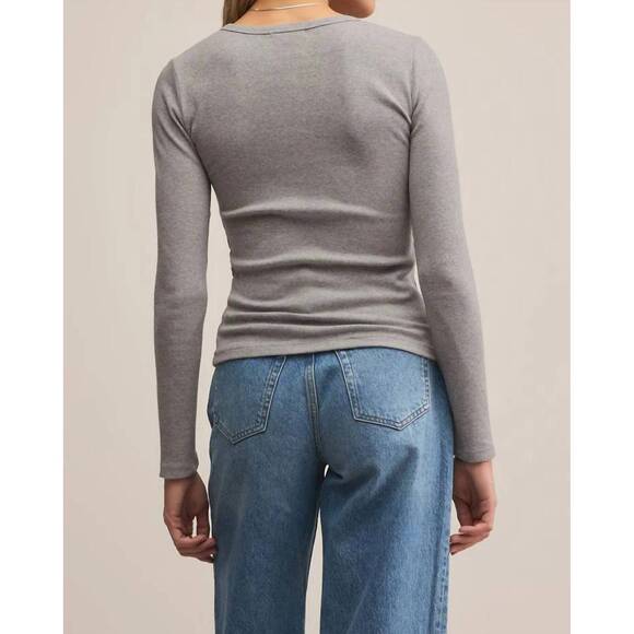 NEW Z SUPPLY stella modal rib henley tee in classic heather grey - Picture 4 of 4